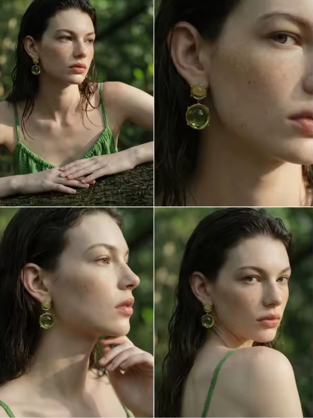 Vintage Olive Green Cabochon Drop Earrings